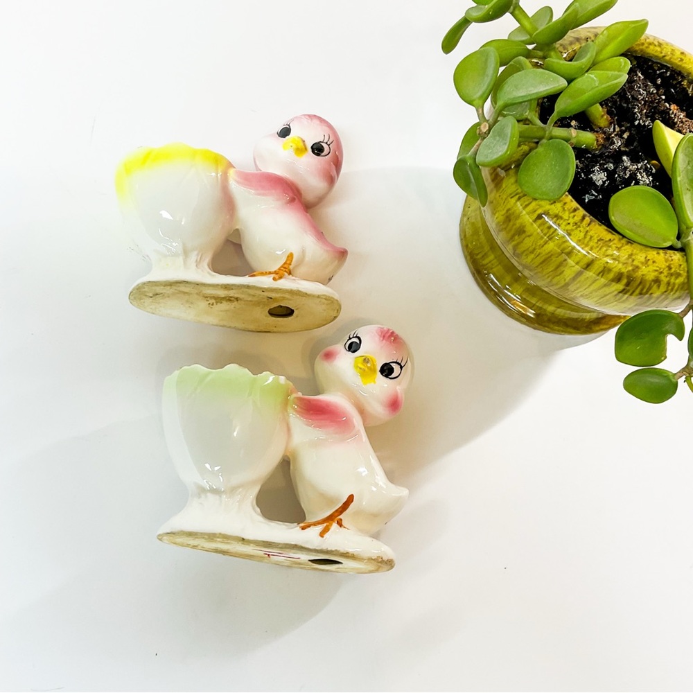 VINTAGE Mid-Century Japanese Pink Duck Eggcup Set Ceramic Figurines - Picture 3 of 7